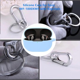 Funda compatible con Sony WF-1000XM5 con llavero, funda protectora de silicona suave para auriculares inalámbricos Sony XM5 2023 WF1000XM5 (azul claro)