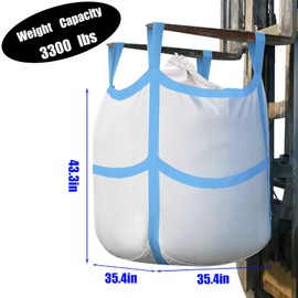 10Pack Aolikebao FIBC Bulk Bag,1.5 Ton Bag, 35.4"L x 35.4"W x 43.3"H,3300lbs SWL Safty Factor 3:1,Woven Polypropylene Bags,Duffle Top Flat X-Bottom Support