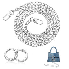 Handbag Chain Bag Strap for Handbag Shandbag Straps 47.2" Shoulder Strap Metal with Metal Buckle Chain Belt Silver Gold Bag Strap Extender (Silver)
