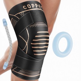 Rodilleras de cobre para dolor de rodilla, soporte profesional de rodilla con almohadilla de rótula y estabilizadores laterales para mujeres, rodilla 
