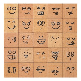 Wissppoott Mood Expression Wooden Rubber Stamps Kit - 25Pcs 3/5 in Emoticon Theme Stamps for Diary Planner, Scrapbooking, Card Making, Journal Decor and Bullet Journal