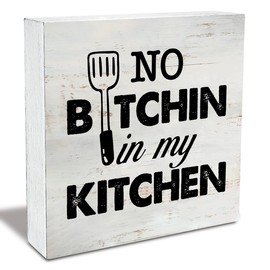 Rustic in My Kitchen Wood Box Sign Funny Kitchen Wooden Box Sign Farmhouse Home Desk Shelf Decor (5 X 5 Inch)