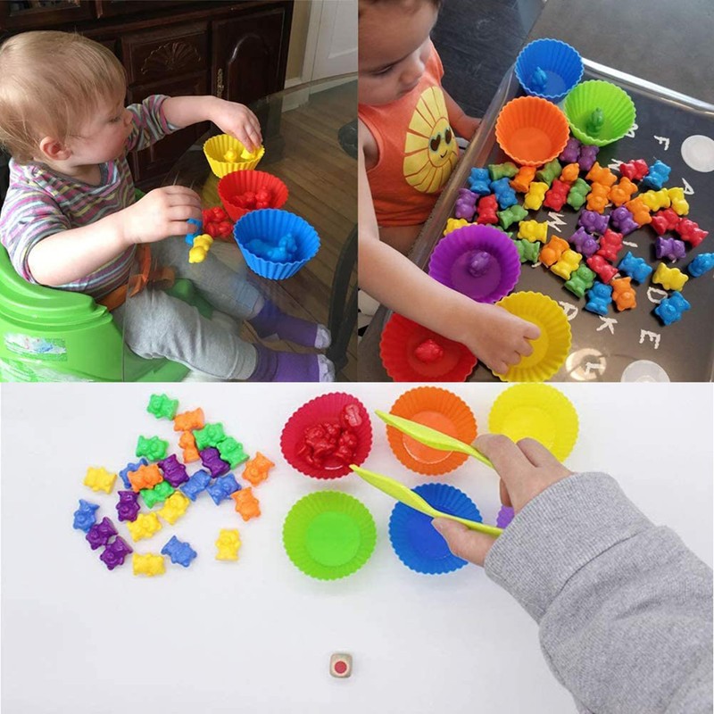 62 pcs/set Kids Rainbow Counting Bear Toys Educational Cognition Matching