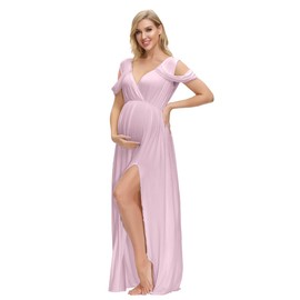 VSNOW Maternity Dress for Photoshoot Off Shoulder Drop Sleeve Photo Prop Dress Split Gown Maxi Photography Dresses