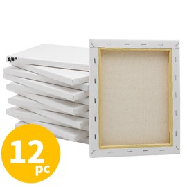 FIXSMITH Stretched Canvas for Painting- 8x10 Inch,Bulk Pack of 12,Primed,100% Cotton,5/8 Inch Profile of Super Value Pack for Acrylics,Oils & Other Painting Media.