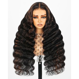 Arabella Highlight Lace Front Wig Human Hair 5x6 1B/30 Ready to go Glueless Wigs Human Hair Pre Cut Lace 210% Density Real Pre Bleached Loose Curly Wave Wig (22inch, 5X6 Loose Curly Wig)