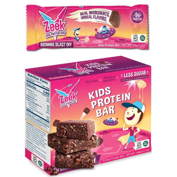 Zeek Kids Protein Bar for Growing Kids, Brownie Blast Off, 10 Count
