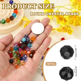 PATIKIL 10mm Rondelle Cuentas de Cristal, 100 Piezas de Bolas de Cristal Facetadas Suelta Espaciador de Abalorios para Hacer Joyas Pulsera Collar Pendientes Móviles Artesanales, Negro