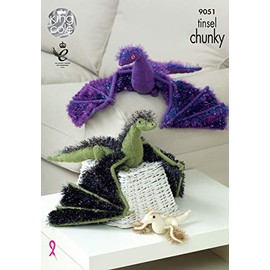 King Cole 9051 Knitting Pattern Toy Dragons in Tinsel Chunky and Pricewise DK