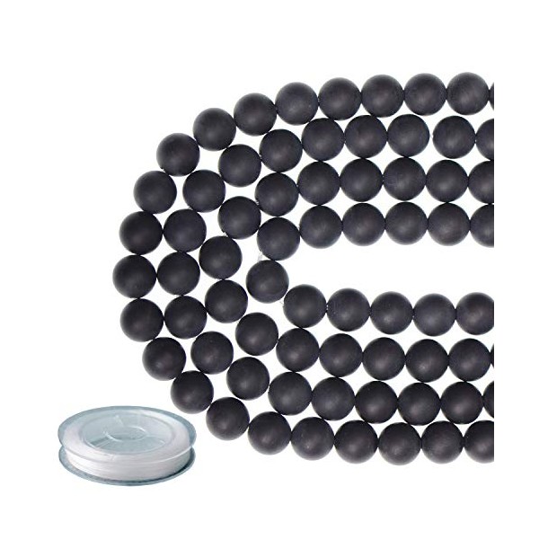 6mm Natural Matte Black Onyx Round Gemstone Frosted 120Pcs Bulk