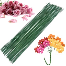 100 Counts Stem Wire Floral Paper Wrapped Wire, 14 Inch 22 Gauge Floral Wire Floral Stem Wire Flower Making Accessory for Flower Arrangements DIY Bouquet Handcrafts (Dark Green)