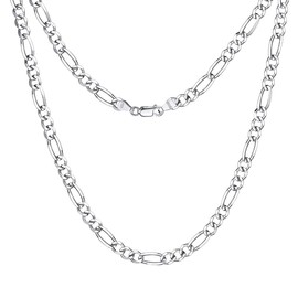 U7 925 Sterling Silver Necklace for Women Silver Figaro Chain Necklace for Men Boys Solid 925 Sterling Silver Jewelry 22 Inch