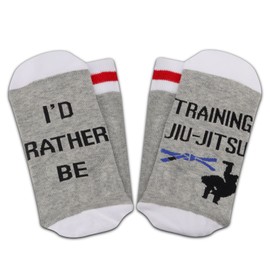 PXTIDY Jiu Jitsu Gifts Martial Art Socks I'd Rather Be Training Jiu-Jitsu Novelty Socks Brazilian Judoka Gifts for Martial Art Lovers