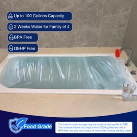 Godwolf Bathtub Drinking Water Bladder, Emergency Water Storage Bladder 100 Gallon, Food-Grade Tub Water Storage Bag BPA Free, Disaster and Hurricane Survival