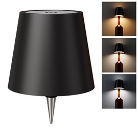 WOKWOYIO WOKWOYIO Wireless Bottle Lamp, Wireless Bottle Lamp Shade with 3 Color Temperature, Rechargeable Stepless Dimming LED Wine Bottle Lights for Any Bottle, Desk Lamp for Bedroom Restaurant Bar - Black