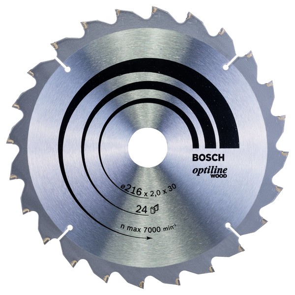 Bosch 2608640431 Optilineline Mitre Circular Saw Blade for Wood, 216mm x 2.0mm x 30mm, 24 Teeth, Silver