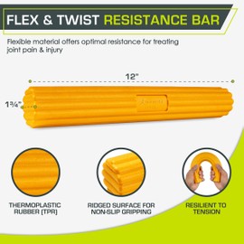 ProsourceFit Flex and Twist Bars Sets and Singles, Resistance Bars for Occupational Therapy, Tennis Elbow Treatment and Wrist Strengthening, 12-in Long Compact Rubber Therapy Tool