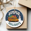 Joyful Holidays Round Ceramic Ornament 3 inches Featuring a Miniature