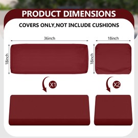 3 Pack Patio Seat Cushions Replacement Covers, Waterproof Outdoor Loveseat Cushion Covers - Anti-slip Wicker Furniture Cushion Covers Fit for 4-Seater Rattan Patio Conversation Sofa Set, 36x18x2