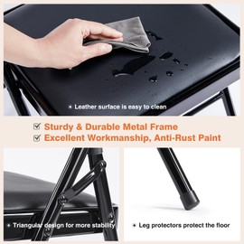 Sweetcrispy Folding Chair 8 Pack, Leather Padded Folding Chairs, Sturdy Metal Foldable Chairs, Easy to Use and Store, Outdoor and Indoor, for Home, Office, Party, Comfy, Black