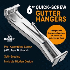 Quick Screw 6 Inch Gutter Hangers - 100 Pack - Gutter Brackets 6 Inch with Bonus 6 Inch Drill Bit - Hidden Bracket Clips with Pre-Assembled Screw - Fix Sagging Rain Gutters