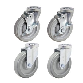 Caster Set of 4 | 5" Polyurethane with Precision Bearings | 2 Locking and 2 Swivel with 1/2" Hollow Rivet Mounting Hole