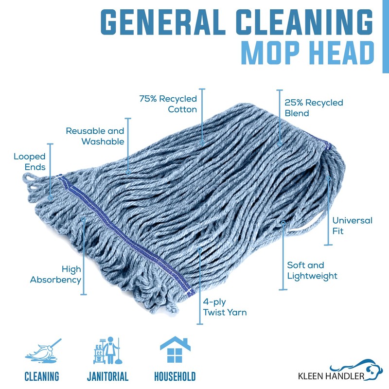 KLEEN HANDLER HEAVY DUTY Commercial Mop Head Replacement, Wet Industrial