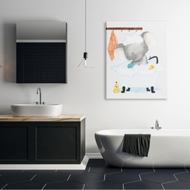 Stupell Industries Children's Baby Elephant Bubble Bath Rubber Duck Bathroom Canvas Wall Art, Gallery Wrapped, White