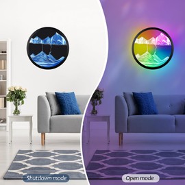 11.4" Moving Sand Art with LED Wall Sconce, Wall Mounted Sand Art Liquid Motion 3D Dynamic Sculpture,360°Rotate Deep Sea Sandscape,16 RGB Colors Changeable with Remote Control Wall Decor(Blue)