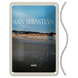 Blechschild mit Kordel 18 x 12 cm Spanien Reise Urlaub Schild: Retro San Sebastian Spain Strand Meer - Blechemma