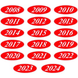 EZ-Line Oval Model Windshield Year Stickers for Car Windows Large Vinyl Dealership Supplies 17 Dozen Pro Pack 1 Dozen Each Year 2008-2024 (White on Red)
