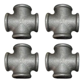 4Pcs 4-Way Cross Fitting Connector, 32mm 1" Malleable Iron Pipe Fittings for Industrial Vintage Style DIY Project Decoration