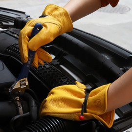 KKOYING Leather Work Gloves, Leather Gloves for Men and Women, Soft Flexible Work Gloves, Gardening Gloves with Adjustable Wrist, Abrasion and Puncture Resistant Working Gloves (XL)