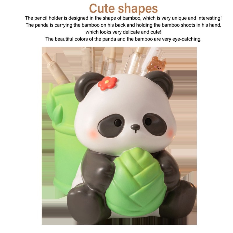Panda Bamboo Pen Holder Cute Shape Large Capacity Resin Multipurpose