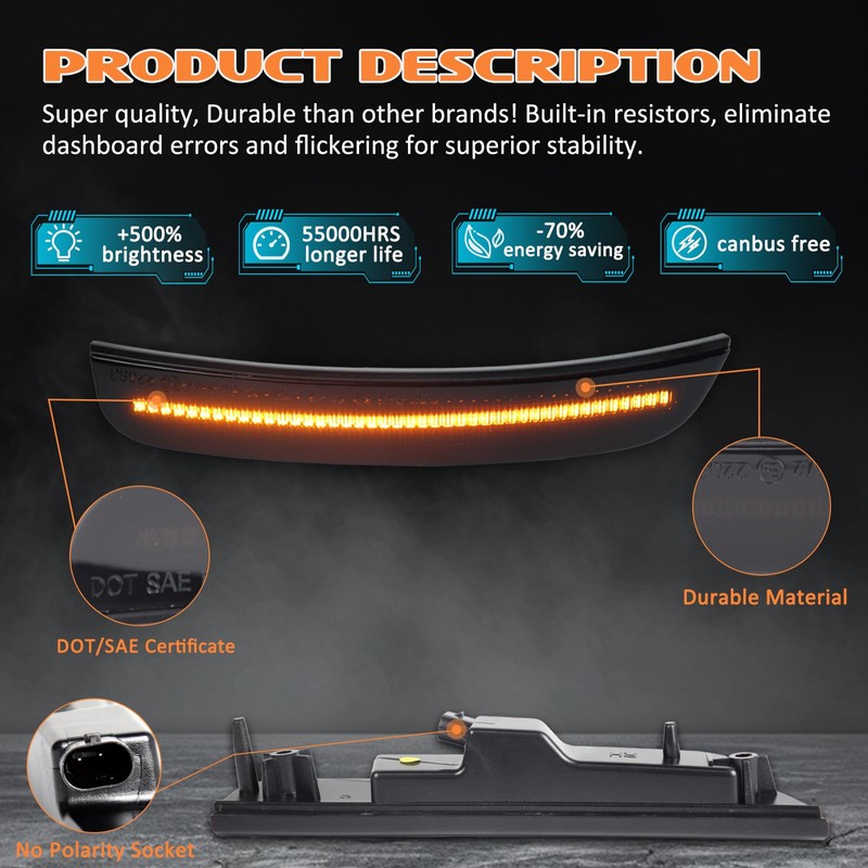 AreLokpri Side Marker Lights Kits for Chrysler 300 2015-2023, Front