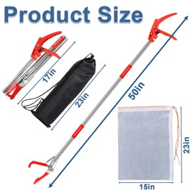 Incycall Upgraded 50" Snake Grabber Tool with Lock, Stainless Steel Snake Tongs, Foldable Long Reach Snake Catcher with Non-Slip Grip and Wide Jaw