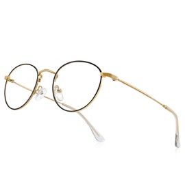 RB.Pilot Gafas de lectura redondas pequeñas de metal para mujeres y hombres, clásicas vintage, retro, tonos azules, bloqueando la luz, Dorado y Negro