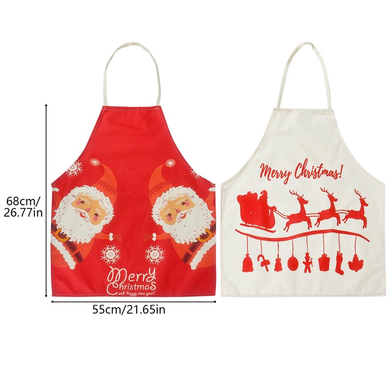 2Pcs Cartoon Santa Elk Kitchen Aprons - Christmas Party Cooking