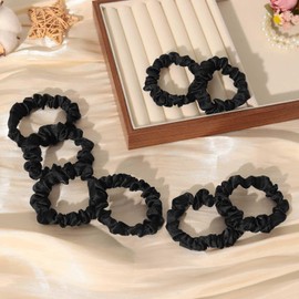 BELEVO Silk Haargummi Scrunchie 12 Stück, Seide Scrunchies Haargummi Elastische Satin Haargummis Klein für Damen Mädchen Pferdeschwanz Haarschmuck Hairband Hair Ties - Schwarze