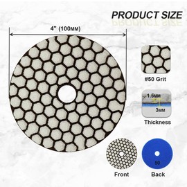 Dry Diamond Polishing Pad 100 mm 8 Pieces Grit 50 Polishing Discs for Granite Marble Artificial Stone Quartz for Angle Grinder SANLEETEK