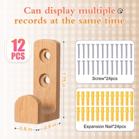 Weysat 12 Pcs Wood Vinyl Record Wall Mount Display Shelf Record Holder Vinyl Wall Mount Floating Shelves Album Cover Storage for Bedroom Living Room Home Office Decoration (Wood)