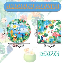 40Pcs Hawaiian Party Decorations Flamingo Plates Napkins Tropical Summer Beach Pool Party Supplies Perfect for Birthdays Party and More Party