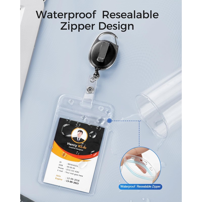 KTRIO ID Badge Holders with Clip Badge Reels - Vertical