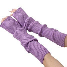 OTKARXUS Women Long Fingerless Gloves,1Pair Knit Long Sleeve Arm Warmers,Winter Warner Elbow Length Mittens with Thumb Hole for Ladies Women Girls (Purple)