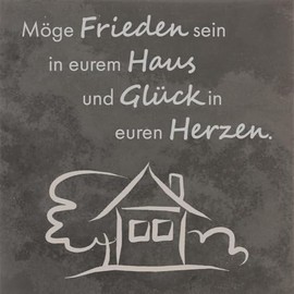 Fritz Cox Haussegen Stone Plaque 'May Peace Be in Your House', Slate Look, 14 x 14 cm