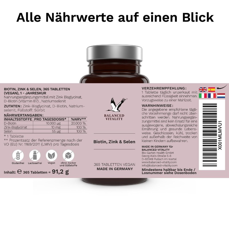 Biotin, Zinc & Selenium - 10,000 mcg Biotin, 10 mg