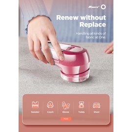 Fabric Shaver, Lint Remover, Bymore Lint Shaver Defuzzer Sweater Shaver for Clothes and Furniture AC Adapter or Battery Operated Pill Fuzz Remover (Bright Red)