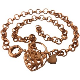 Real 18K Rose Gold Filled Belcher Antique Padlock Necklace Chain Boltring 50cm