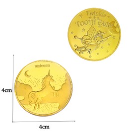 Catelves Tooth Fairy Coins Unicorn Tooth Fairy Gifts, Pack of 2 Tooth Fairy Gold Taler with Storage Bags, Gold Coins Children, Gift Tooth Fairy Boy, Tooth Fairy Gifts Girls