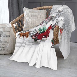 JOOCAR Christmas Throw Blanket Winter Holiday Snow Red Truck and Dog Fannel Blanket Soft Plush Warm Throw Blanket for Bed Couch Living Room Sofa Chair(White, 40" x 50")